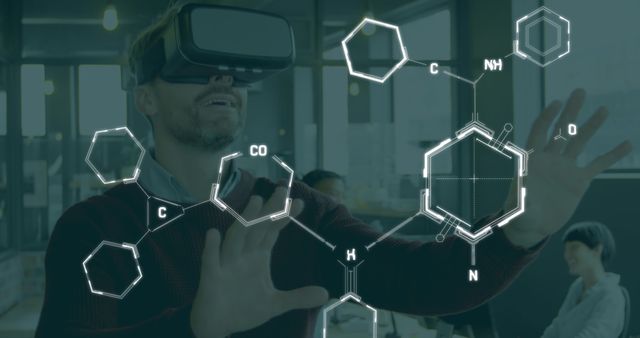 Man in Virtual Reality Headset Interacting with 3D Chemical Formulas in Lab - Download Free Stock Images Pikwizard.com