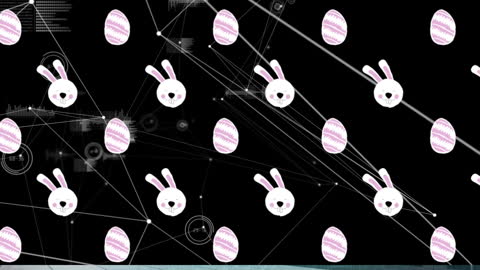 Easter Bunny and Eggs Animated Over Digital Network
