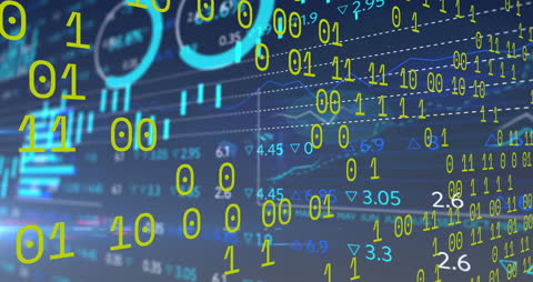 Digital Data Code with Financial Chart Background