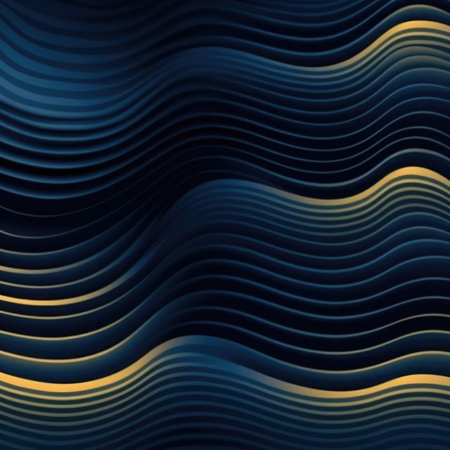Dark blue and yellow abstract 3D wave pattern with smooth, undulating lines. Elegantly suited for backgrounds, advertisements, presentations, and various digital or print designs to add a creative and modern flair.