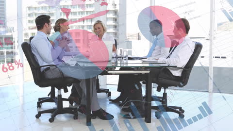 Diverse Business Team Discussing Statistics in Modern Office