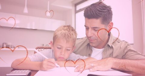 Father and Son Bonding Over Homework with Love
