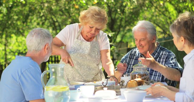 Senior Friends Enjoying Outdoor Lunch Gathering - Download Free Stock Images Pikwizard.com