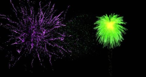 Neon green burst radiating core and violet sparks bursting dramatic night celebration