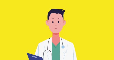 Illustrated Medical Professional with Lab Coat on Yellow Backdrop