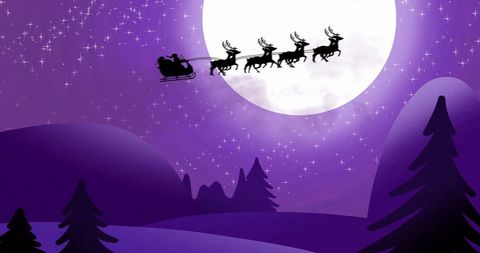 Santa's Sleigh Silhouetted Against Full Moon - Download Free Stock Images Pikwizard.com