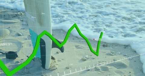 Data Analytics Superimposed on Surfboard Beach Scene