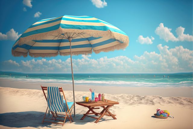 Perfect for promoting vacation destinations, travel brochures, and leisure lifestyle content. Suitable for advertisements related to beach resorts, travel agencies, or summer products. Ideal for social media posts about beach outings, relaxation, and sunny vacations.