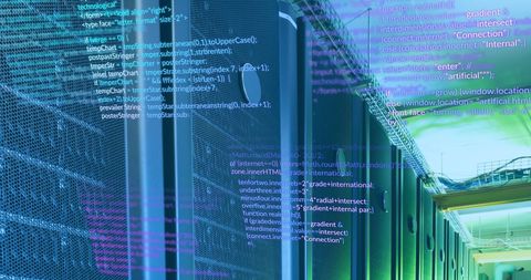 digital code overlay on data servers in tech environment - Download Free Stock Images Pikwizard.com