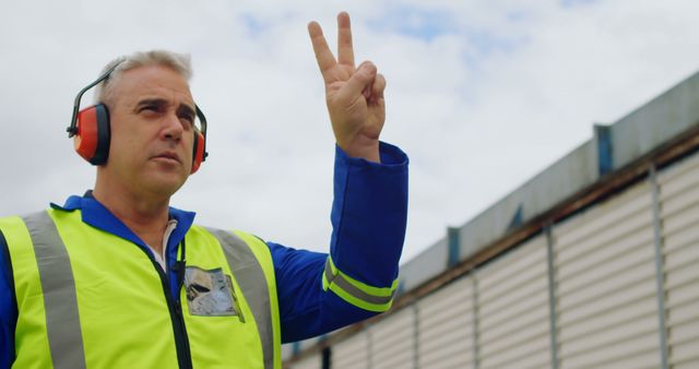 Safety Officer Signaling in Industrial Environment - Download Free Stock Images Pikwizard.com