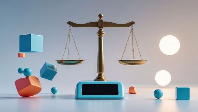 Future of Balance: Abstract Scale with Illuminated Shapes