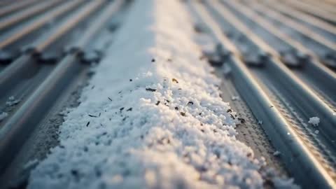Hail Pellets Settle on Corrugated Metal in Winter Scene