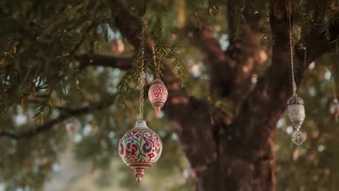 Festive Ornaments Swaying in Sunlit Park Breeze
