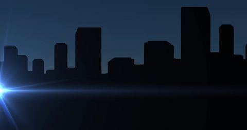 Futuristic city skyline silhouette with digital light flare