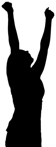 Silhouette of sportswoman with hands up on transparent background