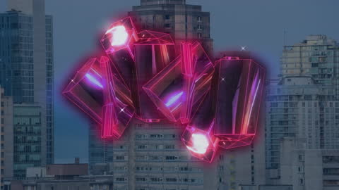 Illuminated Abstract Pink Pattern Over City Skyline