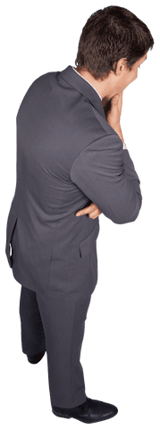 Transparent Thoughtful Businessman Touching Chin Contemplatively