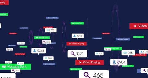 Neon Social Media Dashboard With Floating Notification Badges, Counters and Video Alerts