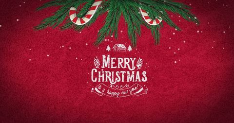 Christmas Greeting Card with Decorations on Red Background