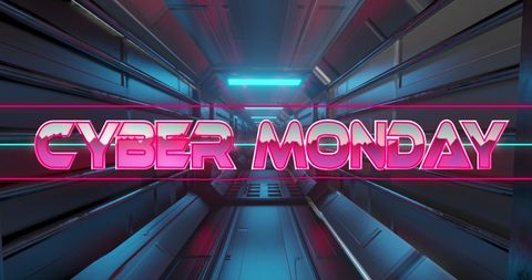 Cyber Monday Neon Text with Futuristic Background