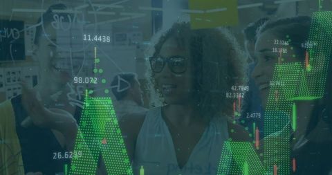 Team Analyzing Digital Financial Charts in Office Environment for Strategy