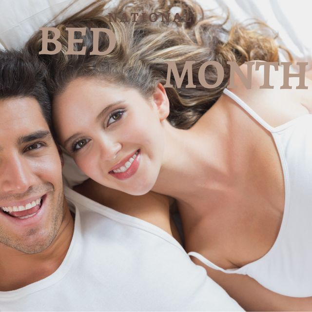 Smiling Couple Embracing in Bed Celebrates National Bed Month - Download Free Stock Templates Pikwizard.com