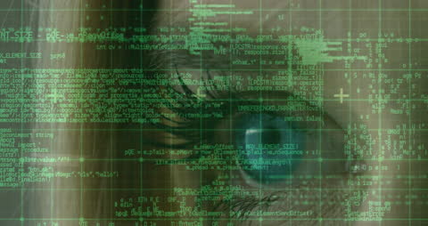 Digital Eye and Flowing Code Illustrate Cybersecurity
