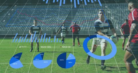 Rugby match with digital infographic overlay
