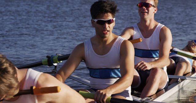 Young Male Rowers Practicing on Lake in Summer - Download Free Stock Images Pikwizard.com
