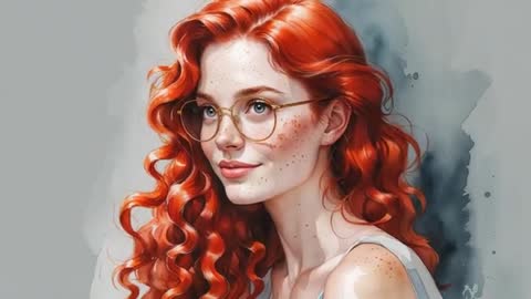 Red-haired Woman in Glasses Gazing in Minimalist Setting