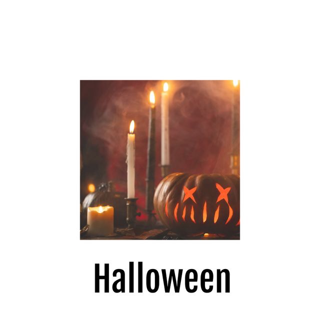 Halloween Carved Pumpkin with Lit Candles in Smoky Atmosphere - Download Free Stock Templates Pikwizard.com