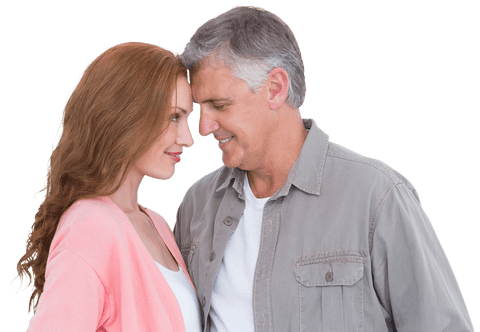 Transparent Smiling Mature Couple Hugging Affectionately