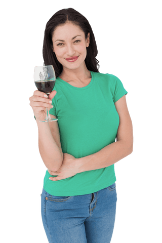 Caucasian Woman Holding Wine Glass on Transparent Background for Celebration