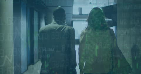 Diverse Leaders in Corporate Environment Overlaid with Stock Market Data