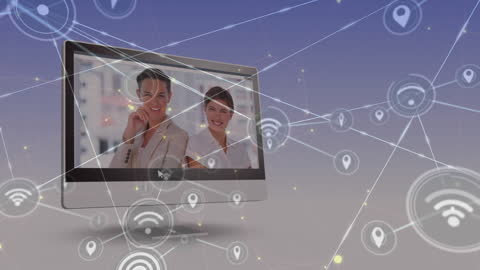 Digital Connection Network with Business Professionals on Screen