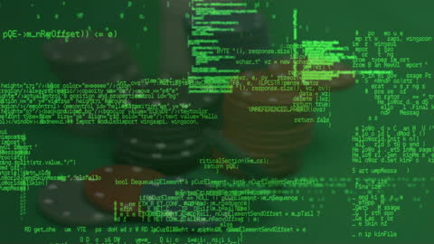 Digital Data Streaming Over Casino Chips Reflecting Finance Tech