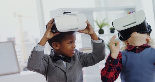 Two Children Exploring Virtual Reality in Office Setting - Download Free Stock Images Pikwizard.com