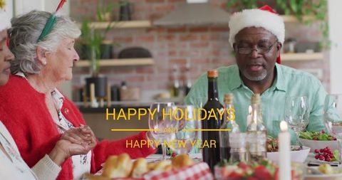 Senior Family Joyfully Conducting Holiday Feast at Rustic Table