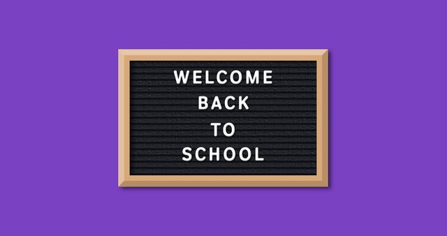 Celebrating the start of a new academic year with a simple and motivating welcome message on a black board, set against a vibrant violet background. Ideal for school announcements, educational materials, promotion of back-to-school events, classroom decoration, education-themed social media posts, and promotional materials targeted at students and educators.