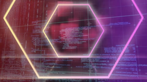 Futuristic Data Processing Animation with Neon Shapes