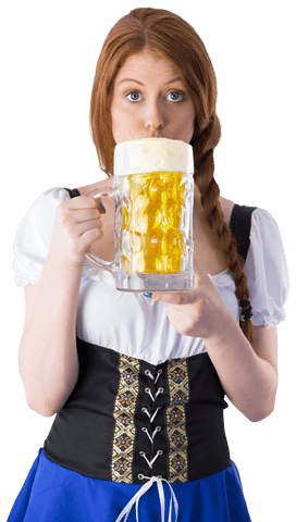 Transparent background woman drinking oktoberfest beer mug