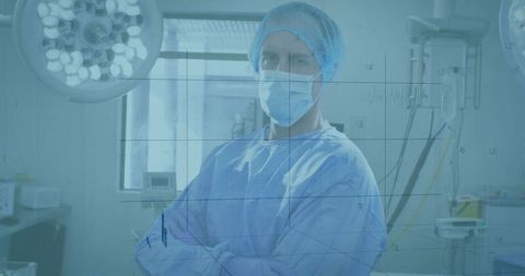 Surgeon in Mask with Arms Crossed in Sterile Operating Room