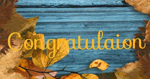 Autumn Themed Congratulations with Leaves and Wooden Background