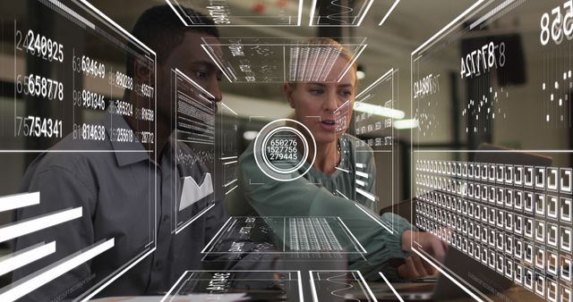 Coworkers Analyzing Data with Holographic Interface in Futuristic Office - Download Free Stock Images Pikwizard.com