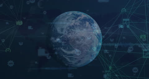 Global Digital Icons Rotating Around Earth Concept