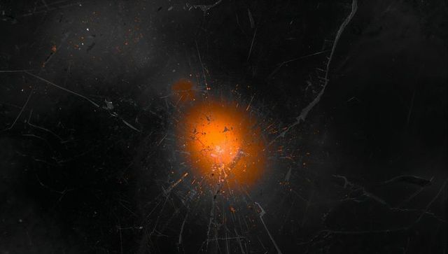 Abstract energy core in dark space with sharding fractures