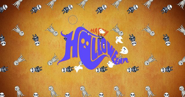 Happy Halloween Greeting Over Colorful Skeleton Background - Download Free Stock Images Pikwizard.com