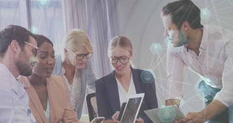 Collaborative Business Team Analyzing Modern Data Technology