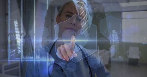 Doctor Using Futuristic Holographic Technology in Hospital