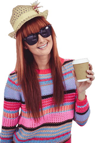 Stylish Woman with Transparent Background Enjoying Coffee